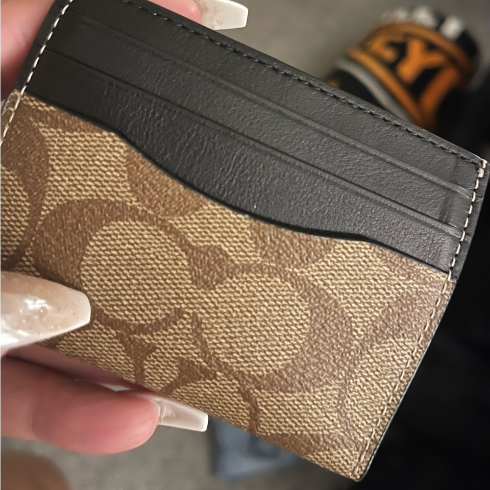 Coach Brown and Black Key Card Holder with Leather Trim